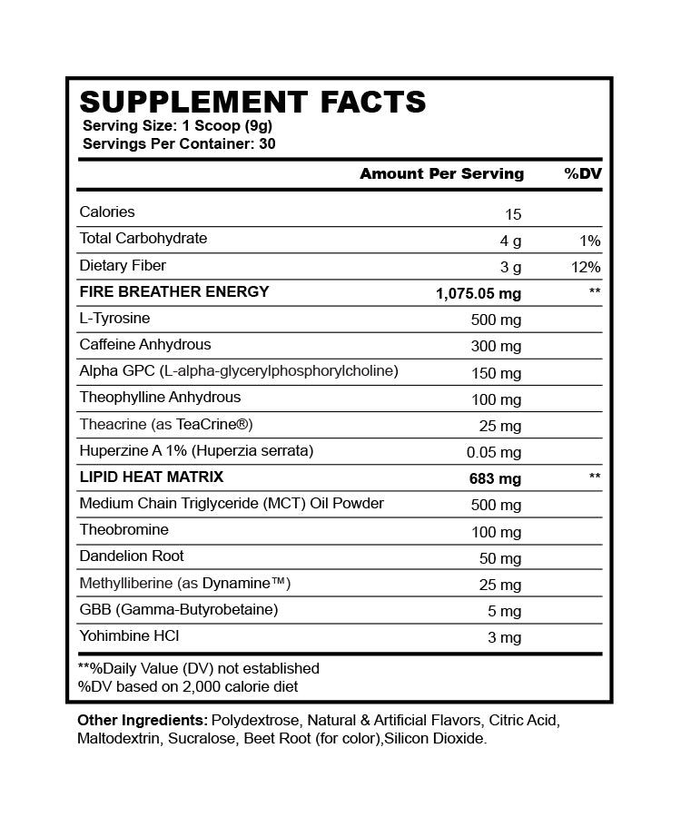 Legacy Fire Thermogenic Pre-Workout, Supplement Facts